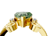 Yellow gold Fancy Green Heart  Solitaire Twisted Band Scroll Prong Ring_40