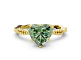 Yellow gold Fancy Green Heart  Solitaire Twisted Band with Bead Prong Setting_29