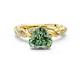 Yellow gold Fancy Green Heart  Solitaire Twisted Band with Pavé Accents and Four-Prong Setting