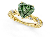 Yellow gold Fancy Green Heart  Solitaire Twisted Band with Pavé Accents and Four-Prong Setting_1
