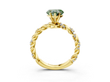 Yellow gold Fancy Green Heart  Solitaire Twisted Band with Pavé Accents and Four-Prong Setting_3