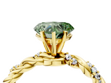 Yellow gold Fancy Green Heart  Solitaire Twisted Band with Pavé Accents and Four-Prong Setting_4