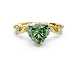Yellow gold Fancy Green Heart  Solitaire Twisted Band with Prong Setting