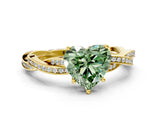 Yellow gold Fancy Green Heart  Solitaire Twisted Pave Diamond Ring with Four-Prong Setting_101