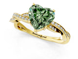 Yellow gold Fancy Green Heart  Solitaire Twisted Pave Diamond Ring with Four-Prong Setting_102