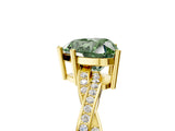 Yellow gold Fancy Green Heart  Solitaire Twisted Pave Diamond Ring with Four-Prong Setting_106