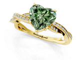 Yellow gold Fancy Green Heart  Solitaire Twisted Pave Diamond Ring with Four-Prong Setting_13