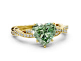 Yellow gold Fancy Green Heart  Solitaire Twisted Pave Diamond Ring with Four-Prong Setting_13