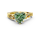 Yellow gold Fancy Green Heart  Solitaire Vine Band with Milgrain Prong Setting_3