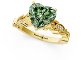 Yellow gold Fancy Green Heart  Solitaire Vine Band with Milgrain Prong Setting_4