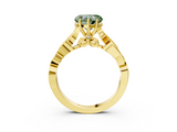 Yellow gold Fancy Green Heart  Solitaire Vine Band with Milgrain Prong Setting_6