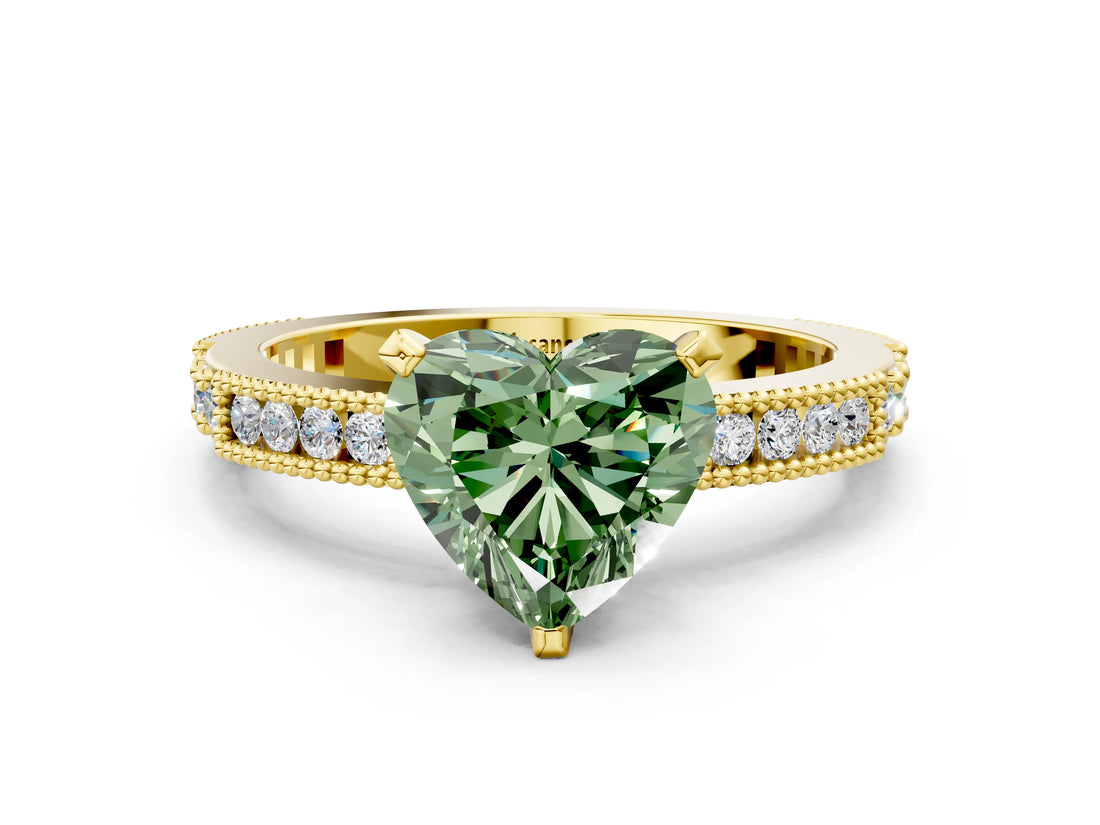 Yellow gold Fancy Green Heart  Solitaire with Pavé Band and Four-Prong Setting_29