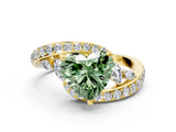Yellow gold Fancy Green Heart  Solitaire with Pavé Twist Band and Four-Prong Setting