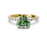 Yellow gold Fancy Green Heart  Solitaire with Side Stones on a Pavé Band and Four-Prong Setting