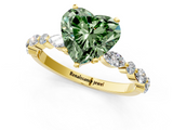 Yellow gold Fancy Green Heart  Solitaire with Side Stones on a Pavé Band and Four-Prong Setting_1