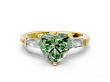 Yellow gold Fancy Green Heart  Solitaire with Tapered Baguette Side Stones on a Classic Band with Four-Prong Setting