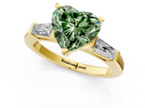 Yellow gold Fancy Green Heart  Solitaire with Tapered Baguette Side Stones on a Classic Band with Four-Prong Setting_1