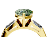 Yellow gold Fancy Green Heart  Solitaire with Tapered Baguette Side Stones on a Classic Band with Four-Prong Setting_4