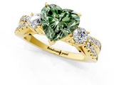 Yellow gold Fancy Green Heart  Three-Stone Diamond Ring with Pavé Split Shank and Four-Prong Setting_1