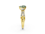 Yellow gold Fancy Green Heart  Three-Stone Diamond Ring with Pavé Split Shank and Four-Prong Setting_2
