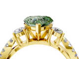 Yellow gold Fancy Green Heart  Three-Stone Diamond Ring with Pavé Split Shank and Four-Prong Setting_4