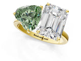 Yellow gold Fancy Green Heart  and Emerald Cut Toi Moi Ring with Prong Setting_30