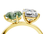 Yellow gold Fancy Green Heart  and Emerald Cut Toi Moi Ring with Prong Setting_33