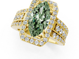 Yellow gold Fancy Green Marquise -Cut Halo Diamond Ring with Split Shank and Four-Prong Setting_103