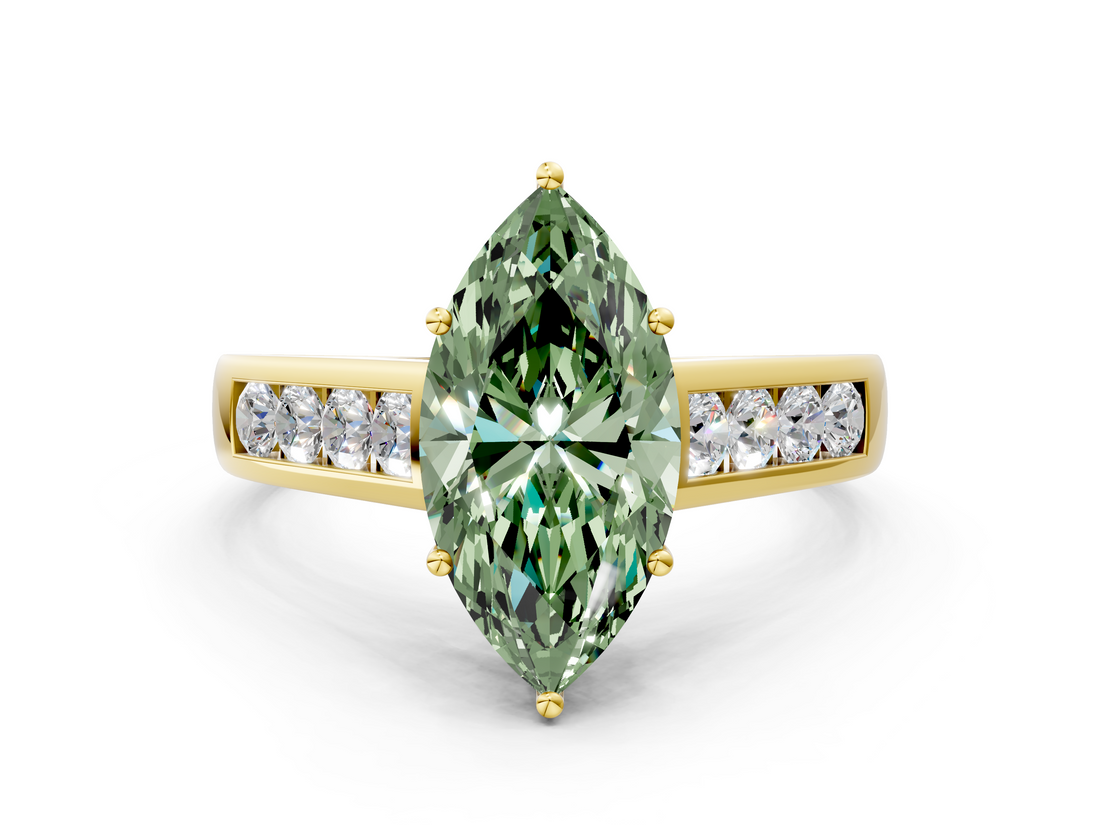 Yellow gold Fancy Green Marquise  Brilliant Channel-Set Solitaire Ring with Four-Prong Setting_20
