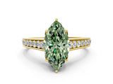 Yellow gold Fancy Green Marquise  Brilliant Cut Diamond Engagement Ring with Pavé Band and Four-Prong Setting_48