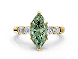 Yellow gold Fancy Green Marquise  Brilliant Cut Diamond Five-Stone Prong Set Engagement Ring with Channel Band_3