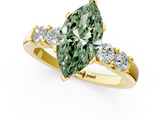 Yellow gold Fancy Green Marquise  Brilliant Cut Diamond Five-Stone Prong Set Engagement Ring with Channel Band_4