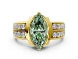 Yellow gold Fancy Green Marquise  Brilliant Diamond Channel Set Wide Band Ring with Bezel Setting_20