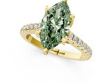 Yellow gold Fancy Green Marquise  Brilliant Diamond Solitaire with Pavé Band and Four-Prong Setting 1