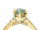 Yellow gold Fancy Green Marquise  Brilliant Diamond Solitaire with Pavé Band and Four-Prong Setting 4