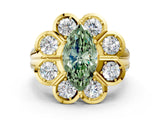 Yellow gold Fancy Green Marquise  Brilliant Flower Halo Diamond Split Shank Ring_141