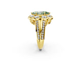 Yellow gold Fancy Green Marquise  Brilliant Flower Halo Diamond Split Shank Ring_143