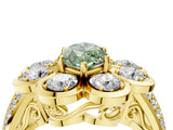 Yellow gold Fancy Green Marquise  Brilliant Flower Halo Diamond Split Shank Ring_145