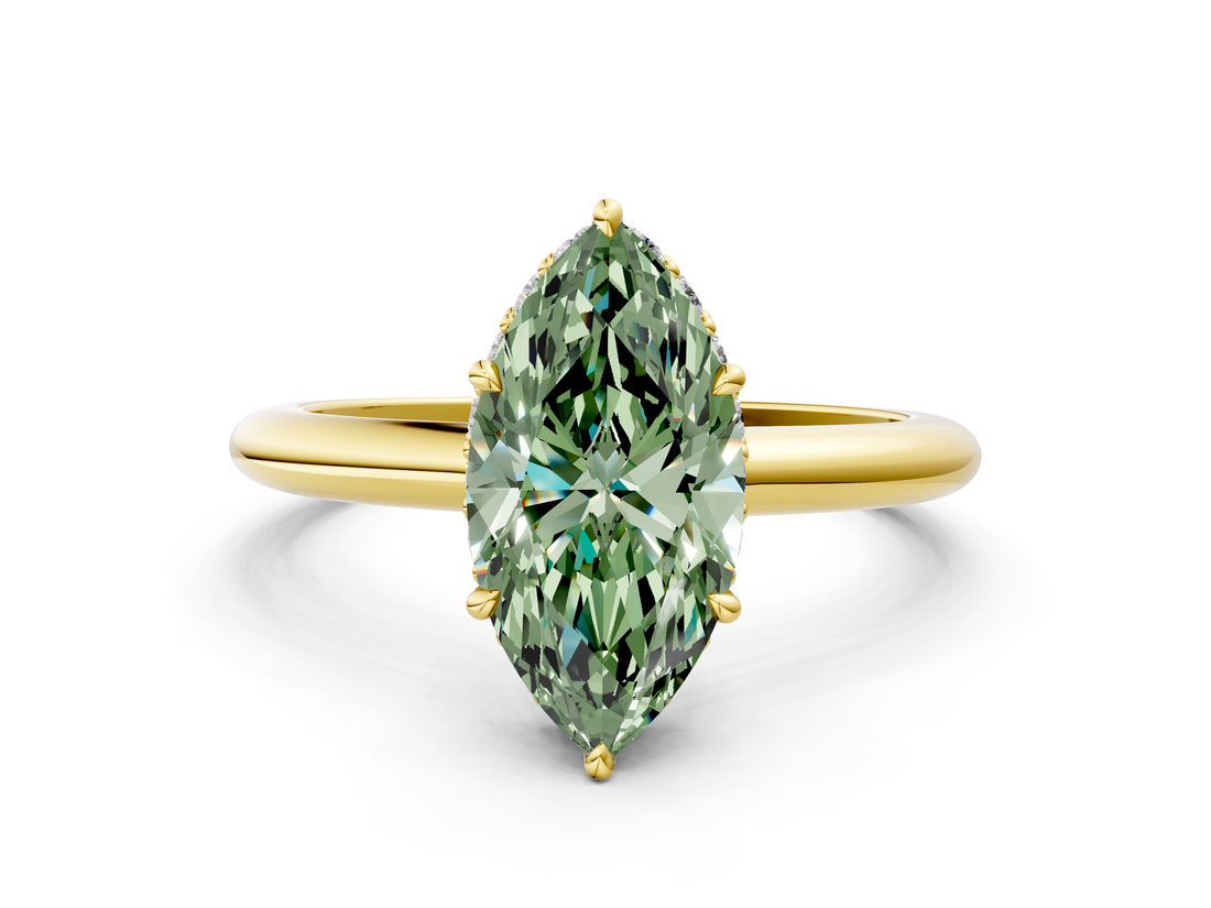 Yellow gold Fancy Green Marquise  Brilliant Solitaire Engagement Ring with Six-Prong Setting and Classic Band_20