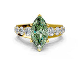 Yellow gold Fancy Green Marquise  Brilliant Solitaire with Side Stones on a Pave Band and Four-Prong Setting_24