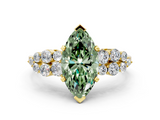 Yellow gold Fancy Green Marquise  Cluster Diamond Engagement Ring with Pavé Band and Four-Prong Setting_46