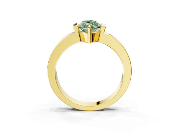 Yellow gold Fancy Green Marquise Cut Brilliant Channel-Set Diamond Ring with Bezel Prong Setting
