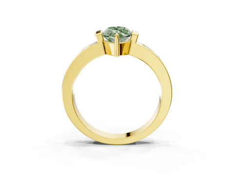 Yellow gold Fancy Green Marquise Cut Brilliant Channel-Set Diamond Ring with Bezel Prong Setting_3