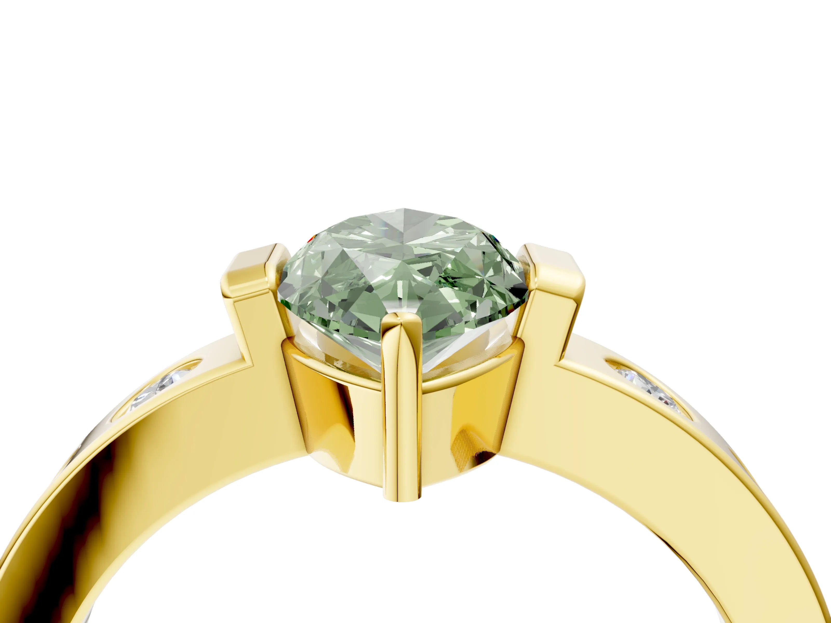 Yellow gold Fancy Green Marquise Cut Brilliant Channel-Set Diamond Ring with Bezel Prong Setting_4