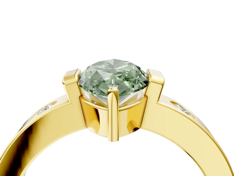 Yellow gold Fancy Green Marquise Cut Brilliant Channel-Set Diamond Ring with Bezel Prong Setting_4