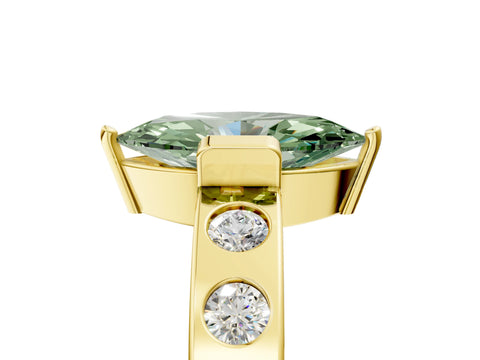 Yellow gold Fancy Green Marquise Cut Brilliant Channel-Set Diamond Ring with Bezel Prong Setting_5
