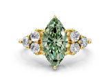 Yellow gold Fancy Green Marquise Cut Brilliant Diamond Cluster Accent Solitaire Ring with Prong Setting