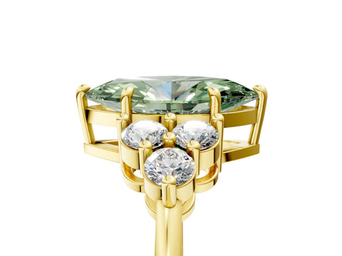 Yellow gold Fancy Green Marquise Cut Brilliant Diamond Cluster Accent Solitaire Ring with Prong Setting_5