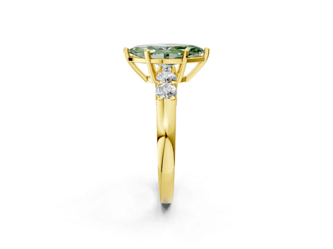 Yellow gold Fancy Green Marquise Cut Brilliant Diamond Five-Stone Engagement Ring with Prong Setting on a Classic Band_5