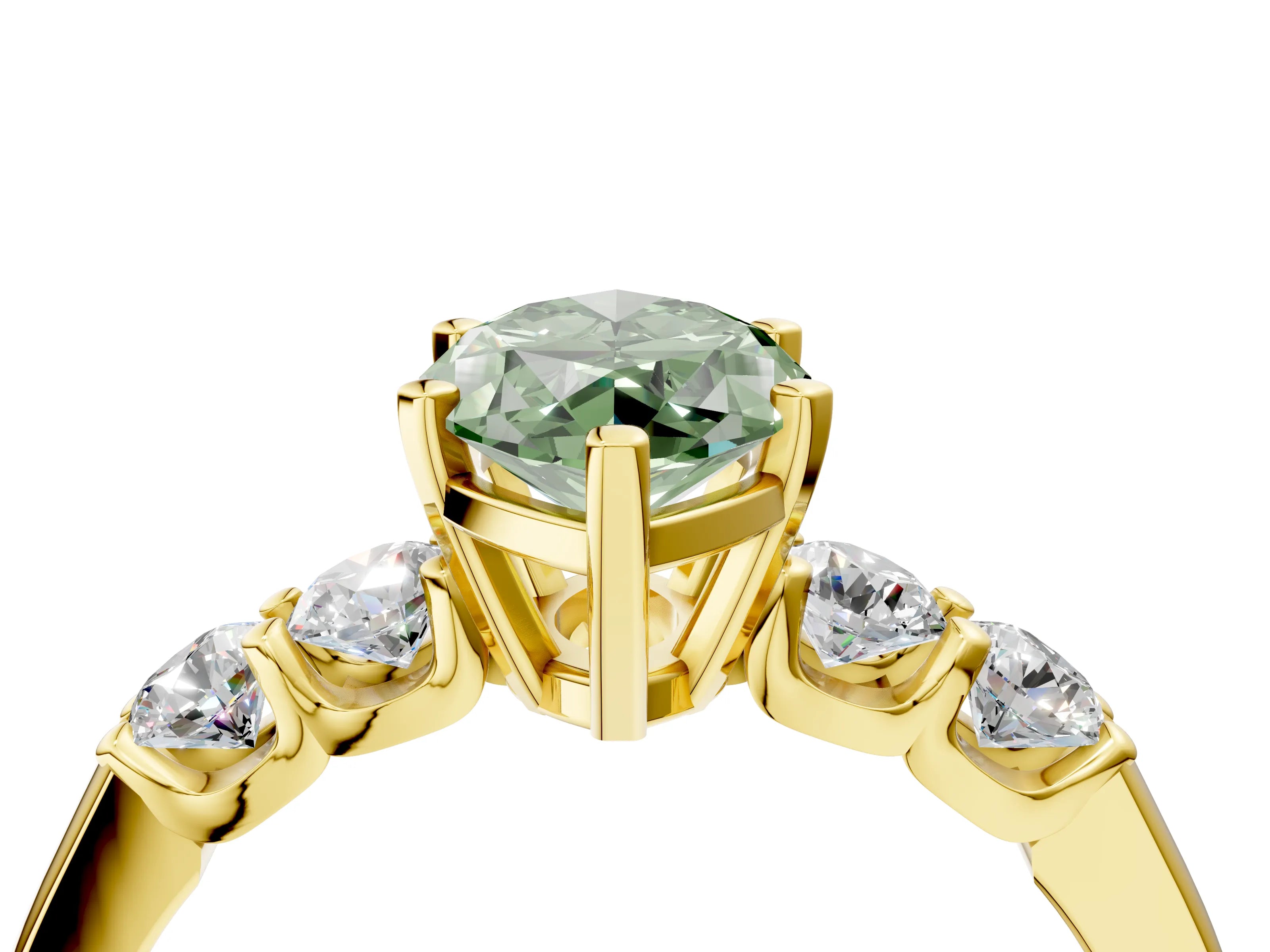 Yellow gold Fancy Green Marquise Cut Brilliant Diamond Five-Stone Engagement Ring with Prong Setting on a Classic Band_7